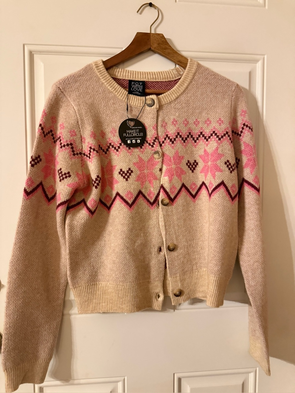 FCT With Love  Button-Front Cardigan sweater with X and ❤️graphics